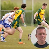 Donegal captain Danny Og Cooney in full flight. INSET Mentor Danny O'Donnell Pic: Thomas Gallagher