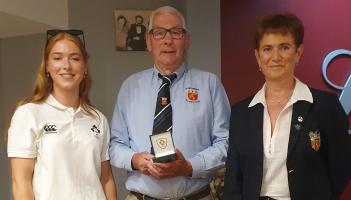 John Merritt pictured Ireland U18 international Erin McConalogue and Inishowen Rugby Club President Anne Scott at the club's annual presentation night in Simpson's of Carndonagh. 