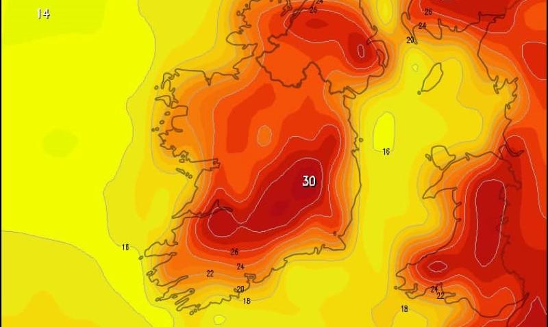 NATIONAL: One area of Ireland to get 31C on Friday and break record amid Met Éireann heat warning